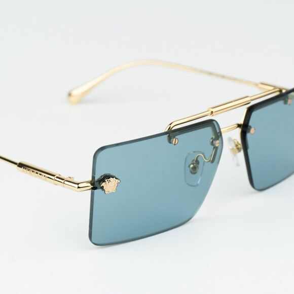NEW Versace VE2245 100280 Gold Blue Rectangle Rimless Metal Unisex Sunglasses - Picture 6 of 13